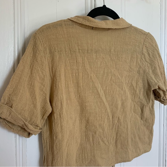 Herinbe Tu Olive Green Linen Tie-Front Blouse - Picture 6 of 9